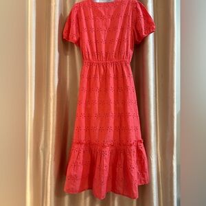 J. Crew Factory Cotton Coral Eyelet Midi Dress‎ w/Pockets Size 10 NWT